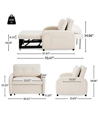 Rainsken Folding Convertible Sleeper Couch, Breathable Cotton Linen Sofa Bed with Back Pillow and Storage Side Pocket for Living Room