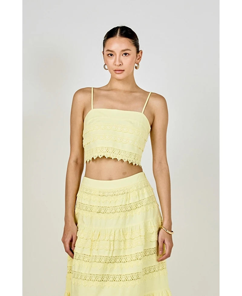 endless rose Women's Lace Trim Crop Top