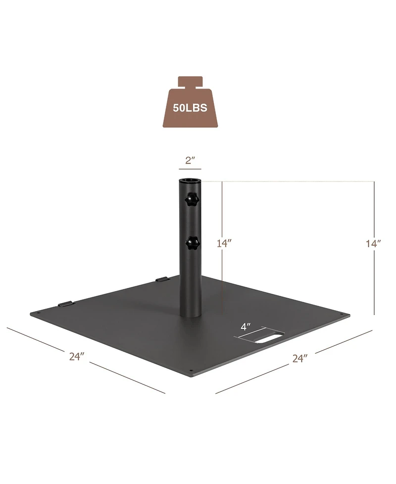 Gouun 24 in Square Weighted Patio Umbrella Base, 50 lbs Steel with Wheels