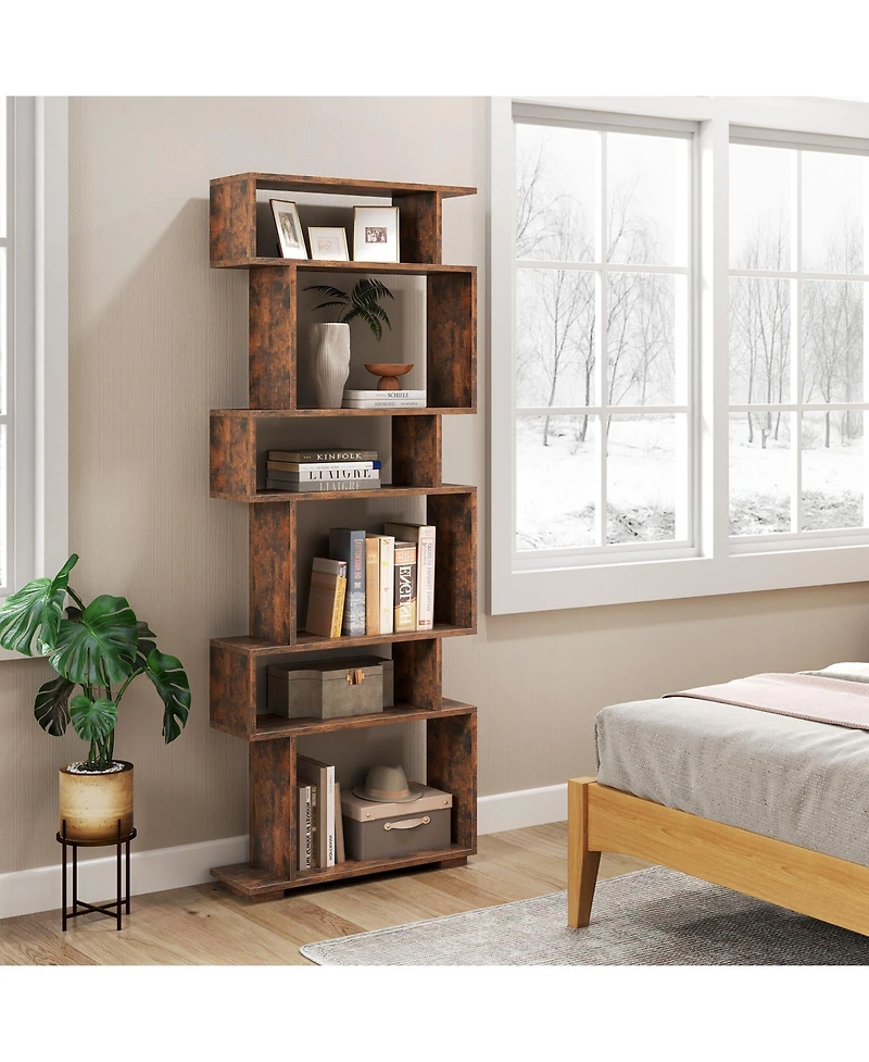 Gouun 6-Tier Geometric Bookshelf with Anti-Tipping Kits, 24 x 8 x 64