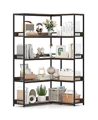 Gouun 5-Tier L-Shaped Corner Bookshelf with Metal Frame, 43.5 x 35 x 71