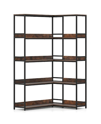 Gouun 5-Tier L-Shaped Corner Bookshelf with Metal Frame, 43.5 x 35 x 71