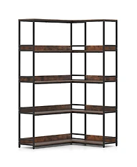 Gouun 5-Tier L-Shaped Corner Bookshelf with Metal Frame, 43.5 x 35 x 71