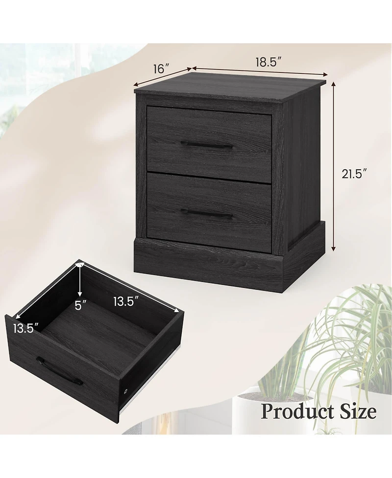 Sugift Wood Compact Floor Nightstand with Storage Drawers