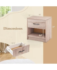 Sugift Bedside Table Nightstand with Drawer and Open Storage Shelf