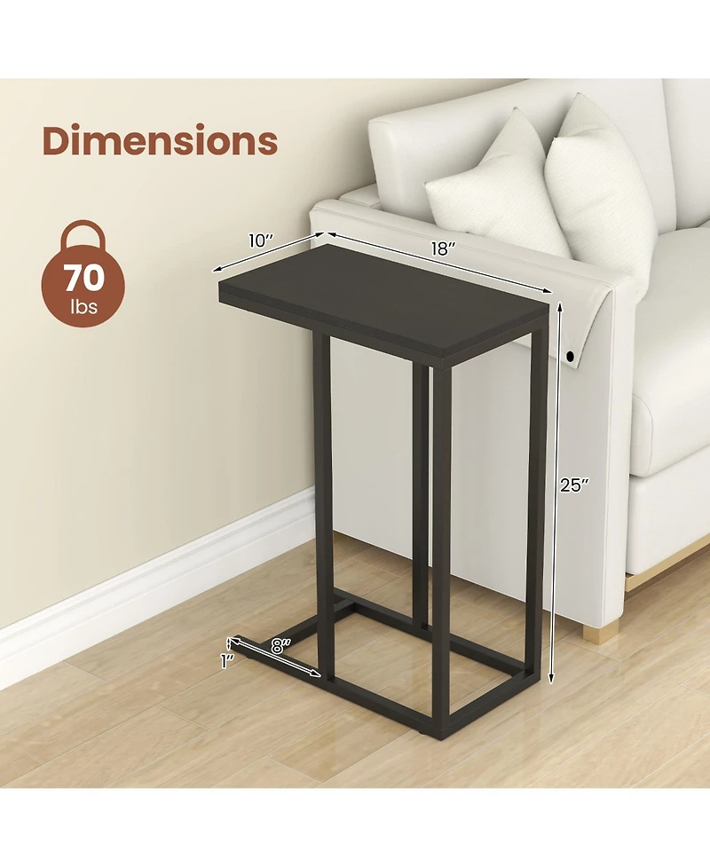 Sugift C-shaped Side Table with Heavy-duty Metal Frame
