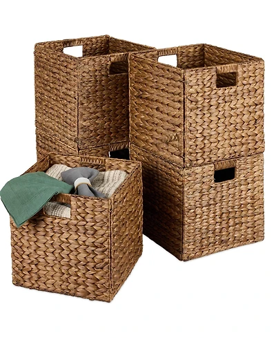 Best Choice Products 12x12in Hyacinth Baskets, Set of 5 Multipurpose Collapsible Organizers w/ Inserts