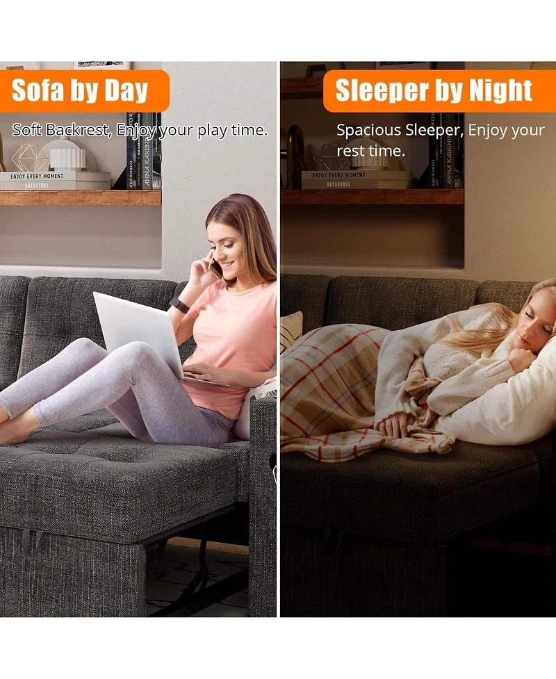 gaomon Sofa Bed, 84 in Sleeper Sofa with Pull Out Bed, Comfy Couches for Living Room with 2 Charging Ports, L Shaped Couch with 2 Storage Armrest