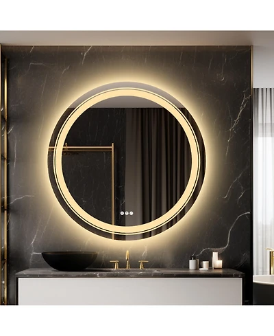 Luvodi 24" Round Dimmable Wall Mounted Led Bathroom Mirror Smart Mirror Anti Fog with Touch Switch