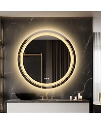 Luvodi 24" Round Dimmable Wall Mounted Led Bathroom Mirror Smart Mirror Anti Fog with Touch Switch