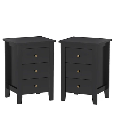 Gouun Set of 2 Three-Drawer Nightstands with Open Platform Top