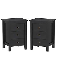 Gouun Set of 2 Three-Drawer Nightstands with Open Platform Top