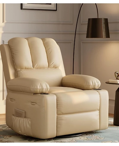 gaomon Manual Recliner Chair for Adults, Pu Leather Recliner with Cup Holders and Side Pockets, Ergonomic Design for Nursery, Living Room