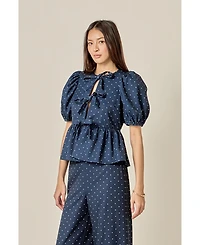 English Factory Women's Polka Dot Puff Sleeve Top
