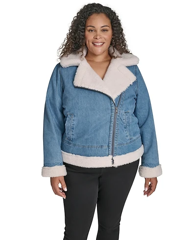Levi's Plus Denim Laydown Collar Moto Jacket