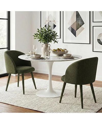 Maison Boucle Set of 2 Fabric Upholstered Arm Dining Chairs with Metal Legs