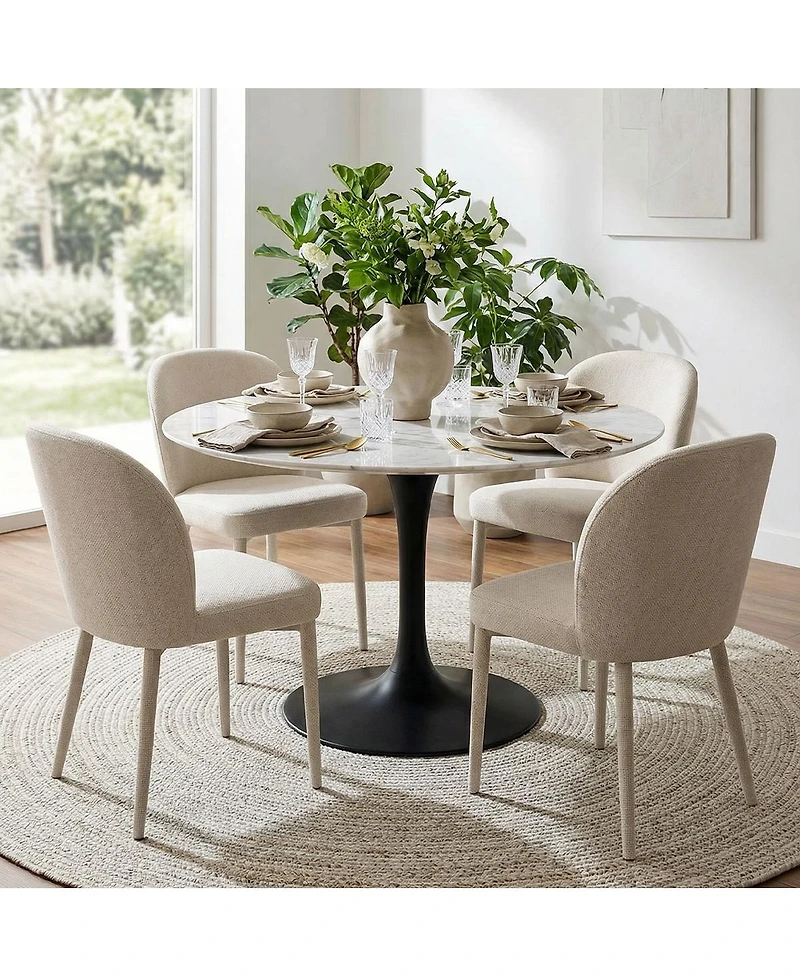 Maison Boucle Set of 4 Modern Upholstered Dining Side Chairs with Metal Legs
