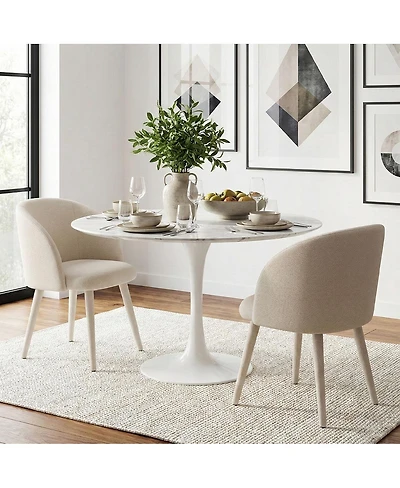 Maison Boucle Set of 2 Fabric Upholstered Arm Dining Chairs with Metal Legs