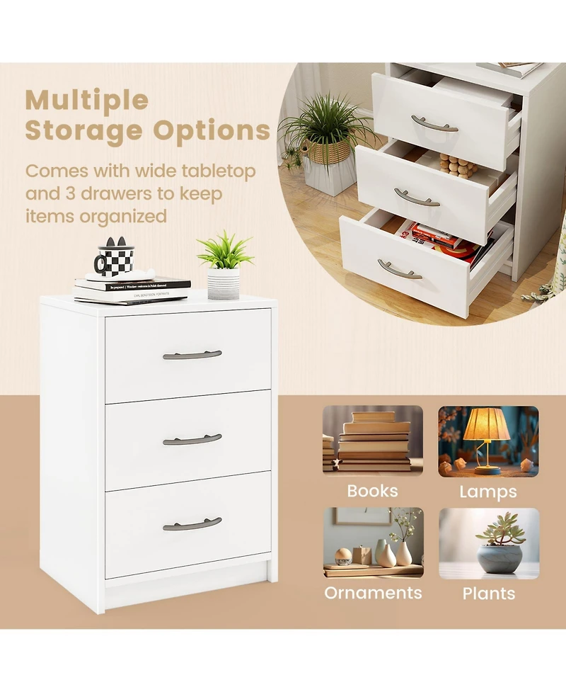 Sugift 3 Drawer Nightstand with Storage for Living Room