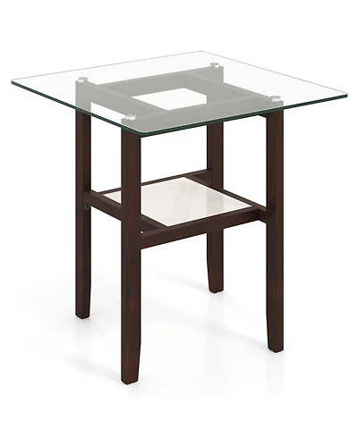 Sugift 24 Inch 2-Tier Square Glass Coffee Table Center Table with Storage Shelf