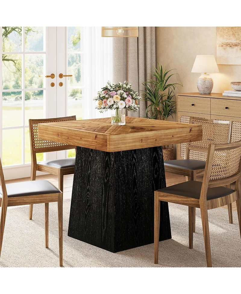 Tribesigns Solid Wood Square Dining Table for 2-4, 31.5" Farmhouse Kitchen Dinner Table with Wooden Parquet Top and Tapered Base