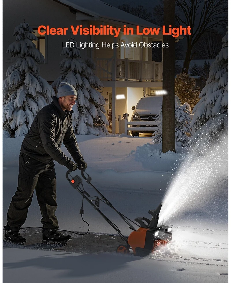 Sugift Electric Snow Blower, 20 inch, 15A Corded Snow Thrower with Led Headlights