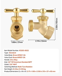 Sugift Hose Bibb, Brass Outdoor Water Faucet, Multi-Turn Garden Valve, 1/2" Fip x 3/4" Mht