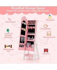 Sugift Kids Jewelry Organizer with Full Length Mirror Drawers and Storage Shelves