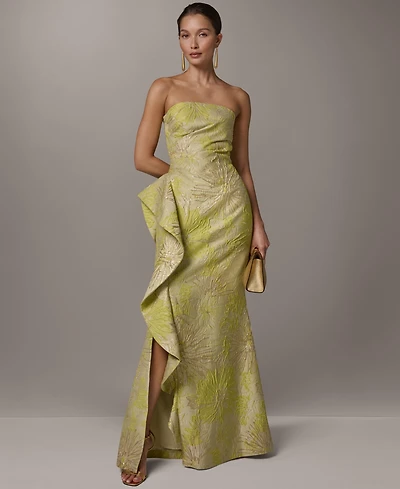 Donna Karan New York Women's Ruffle Maxi Sleeveless Printed Dress