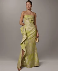 Donna Karan New York Women's Ruffle Maxi Sleeveless Printed Dress