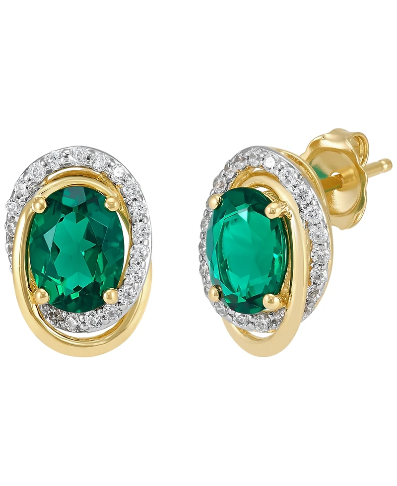 Macy's Created Emerald (2 ct. t.w.) and Created White Sapphire (3/8 ct. t.w.) Stud Earrings in 14k Yellow Gold-Plated Sterling Silver