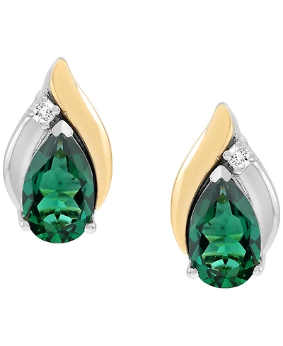 Macy's Created Emerald (1-1/3 ct. t.w.) and Created White Sapphire (1/20 ct. t.w.) Stud Earrings in 14k Yellow Gold-Plated Sterling Silver
