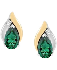 Macy's Created Emerald (1-1/3 ct. t.w.) and Created White Sapphire (1/20 ct. t.w.) Stud Earrings in 14k Yellow Gold-Plated Sterling Silver