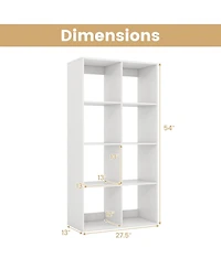 Gouun 8-Cube Bookshelf with Reinforced Crossbar and Back Guardrail, 27.5 x 13 x 54