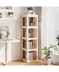 Gouun 4-Tier Foldable Rotating Bookshelf with Swivel Base, 14.5 x 14 x 56