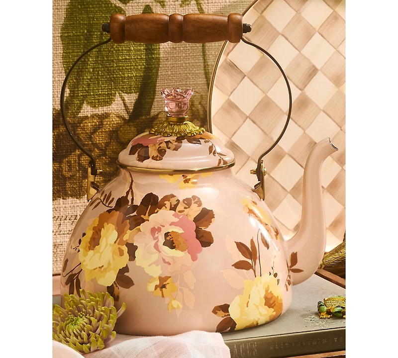MacKenzie-Childs Wild Rose Mauve 3-Quart Tea Kettle