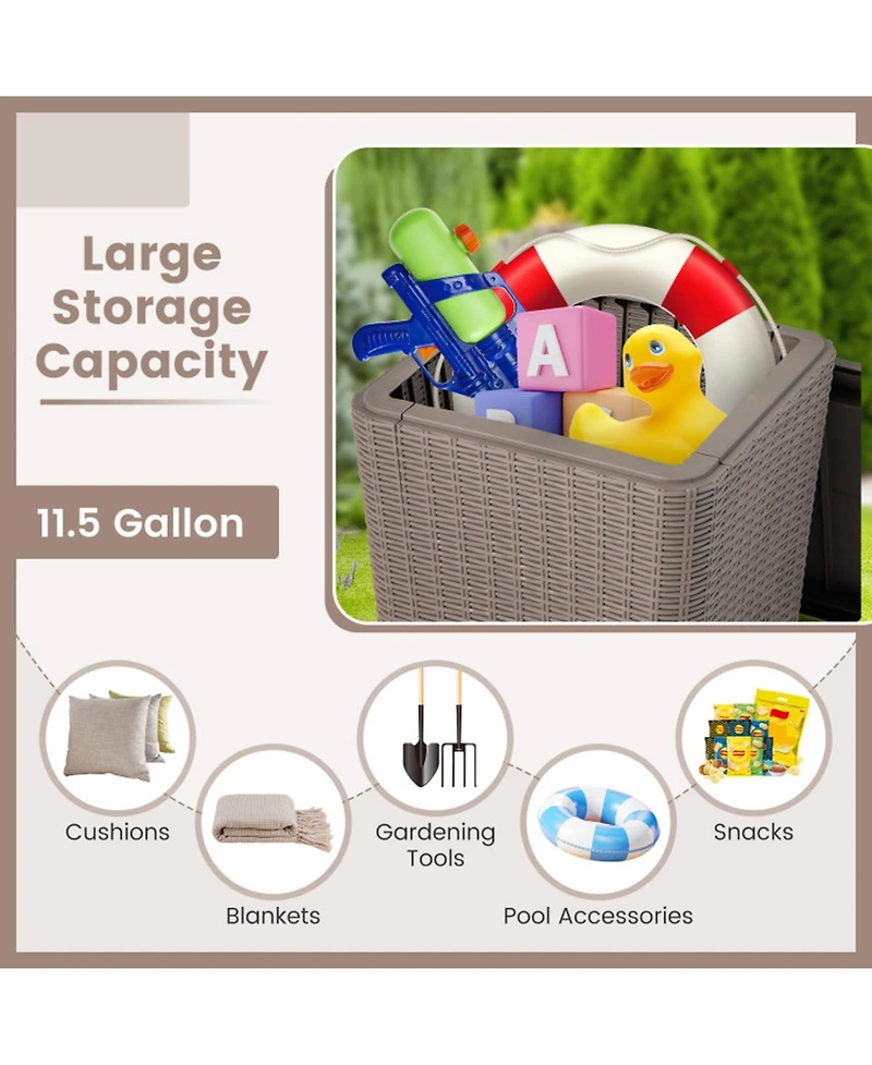 Gouun Resin Storage Patio Side Table with Removable Lid, 11.5 Gal