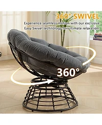 Rainsken 360degree(s) Swivel Rattan Papasan Chair, Indoor Outdoor Wicker Accent Chair with Soft Thick Cushion, 300 Lbs Capacity for Balcony