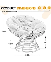 Rainsken 360degree(s) Swivel Rattan Papasan Chair, Indoor Outdoor Wicker Accent Chair with Soft Thick Cushion, 300 Lbs Capacity for Balcony