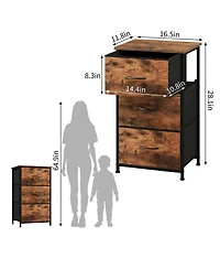 gaomon 3 Drawer Dresser for Bedroom, Compact Wood Grain Print Organizer with Fabric Bins.