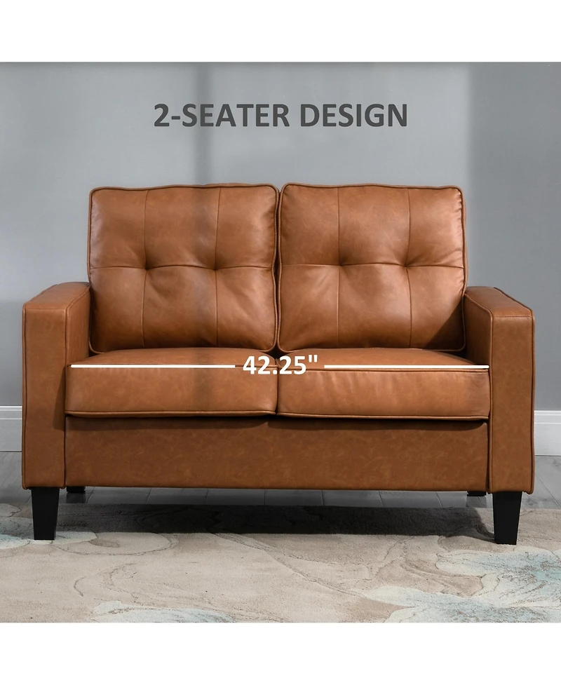 Homcom 51" Wide Double Sofa with Armrest, 2-Seater Tufted Pu Leather,