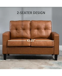Homcom 51" Wide Double Sofa with Armrest, 2-Seater Tufted Pu Leather,