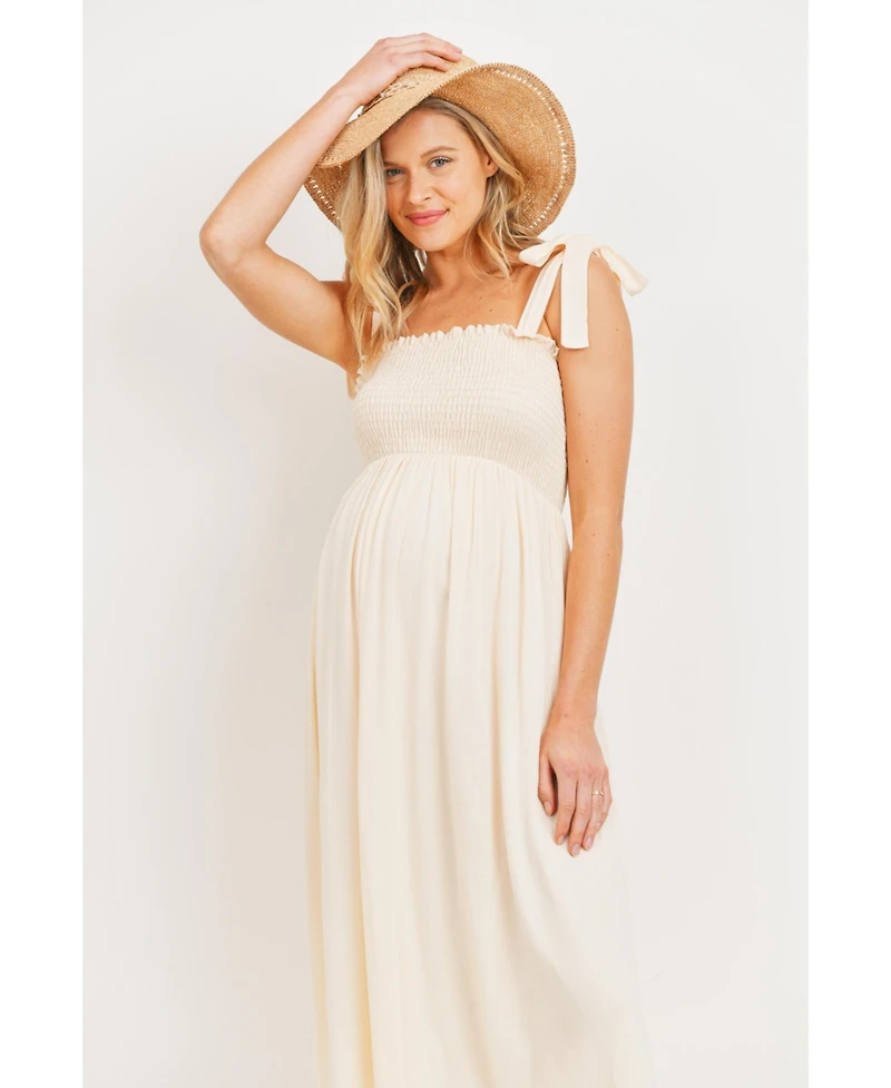 Hello Miz Maternity Smocked Tie-Shoulder Midi Dress