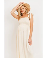 Hello Miz Maternity Smocked Tie-Shoulder Midi Dress