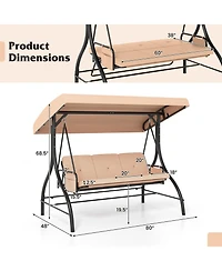 Slickblue 3-Piece Patio Swing with Canopy Removable Cushions and Side Pockets