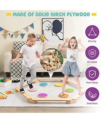 Slickblue 12-Piece Kids Wooden Balance Beam with Colorful Steeping Stones