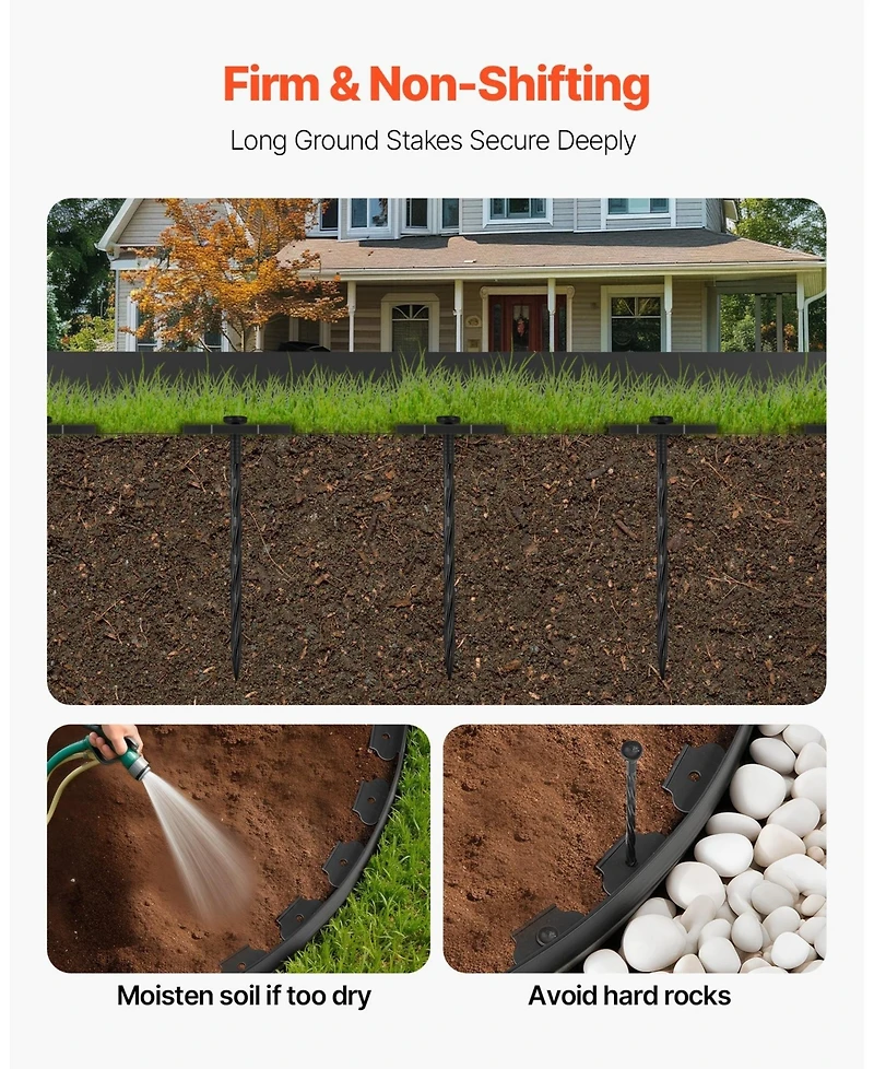 Sugift Landscape Edging, 20 ft x 2 in, Flexible Garden Border with 120 Spikes, Uv-Resistant