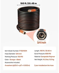 Sugift Garden Hose, 100 ft 5/8", Heavy Duty 4-Layer Rubber Hose for Outdoor Use