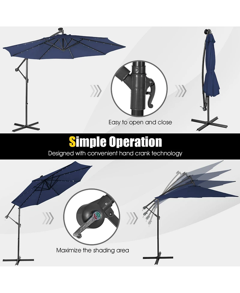 Sugift 10 ft Solar Powered Cantilever Patio Umbrella with Tilt