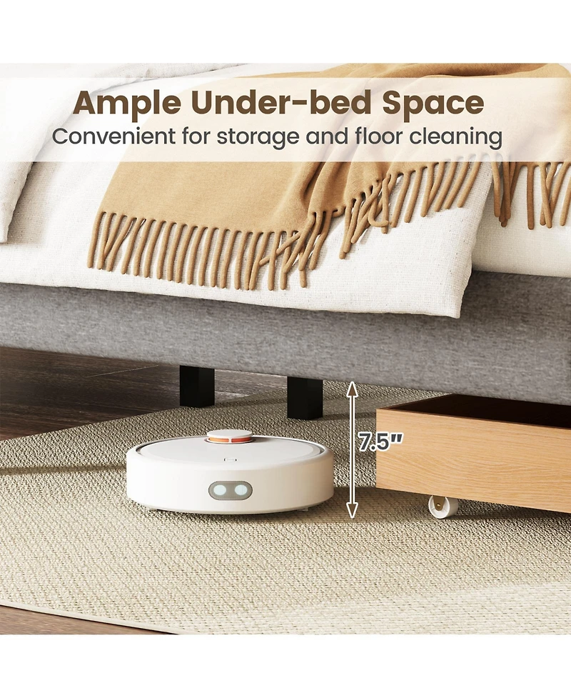 Sugift Queen Size Bed Frame with Storage Drawer and Vertical Channel Headboard